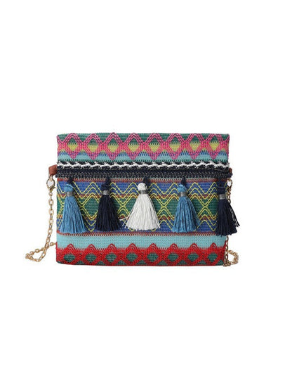 Trendy Woven Fringe Shoulder Bag Cotton