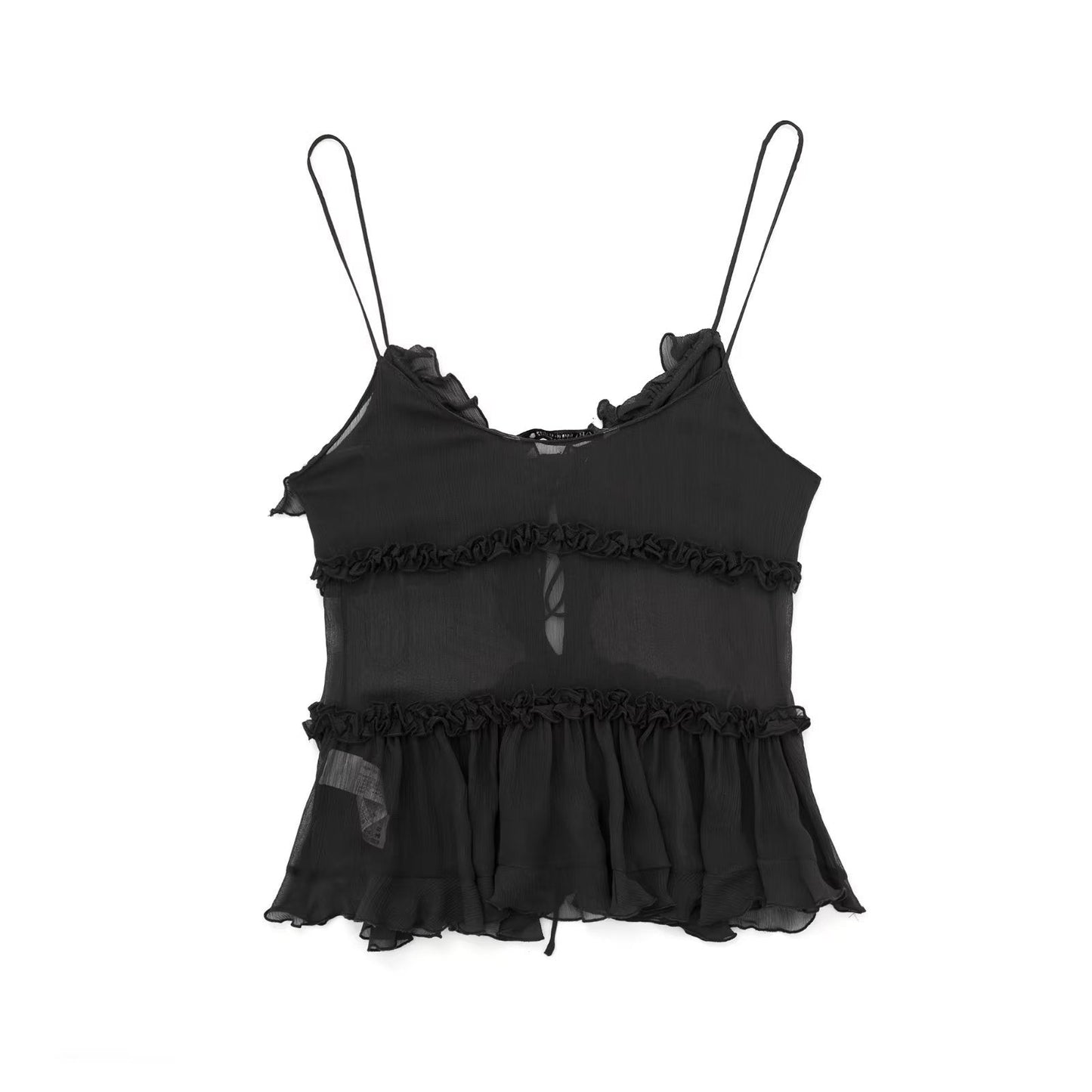 Solid Color Layered Ruffle Spaghetti Strap Top
