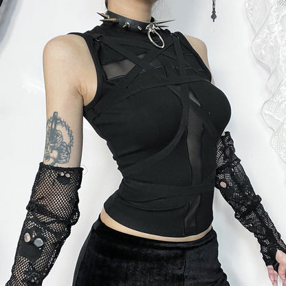 Black Sleeveless Cross Strap Top Trendy Casual Women