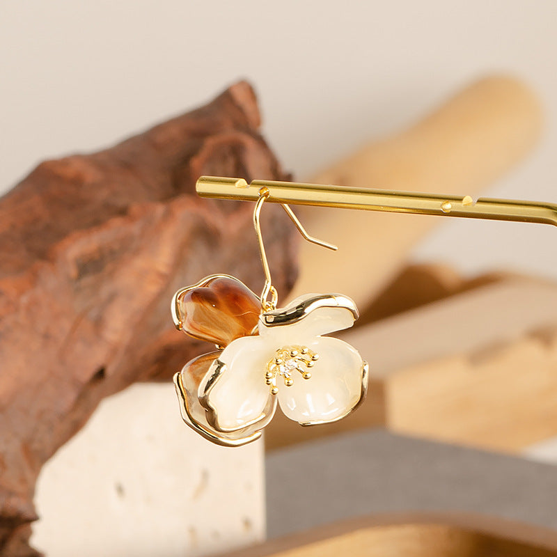 Caramel Amber Floral Resin Earrings For Women