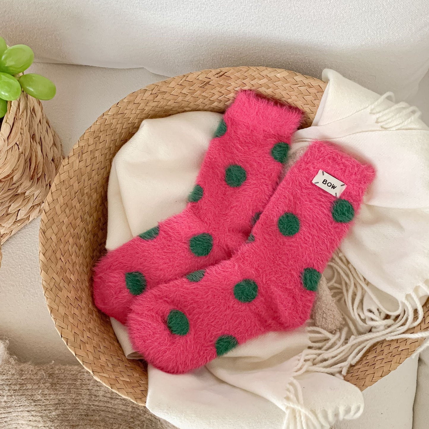 Cute Polka Dots Warm Plush Crew Socks