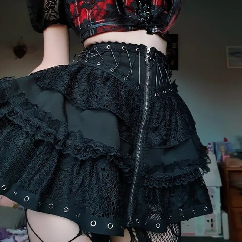 Bodycon Lace Panel Skirt Black Trendy Street Style