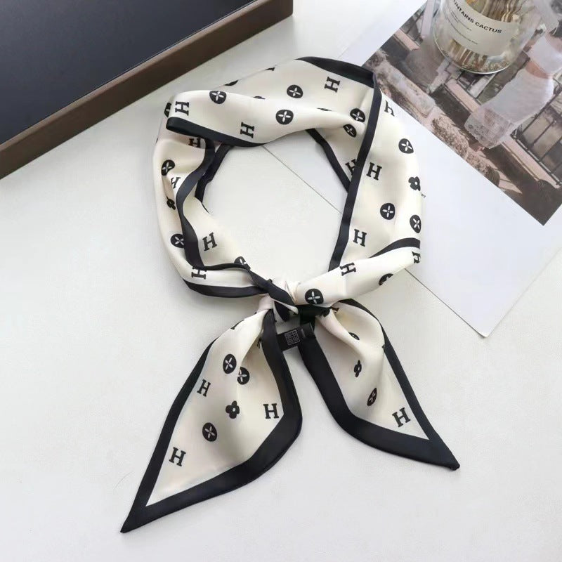 Vintage Houndstooth Long Satin Scarf