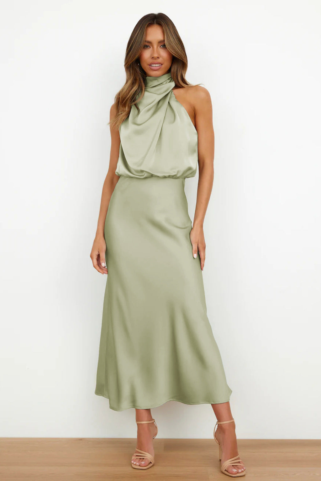 Elegant Satin Halter Dress for Women - High-End Evening Gown