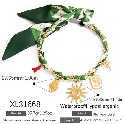 Dopamine Sunflower Pendant Necklace and Bracelet Set - Stainless Steel