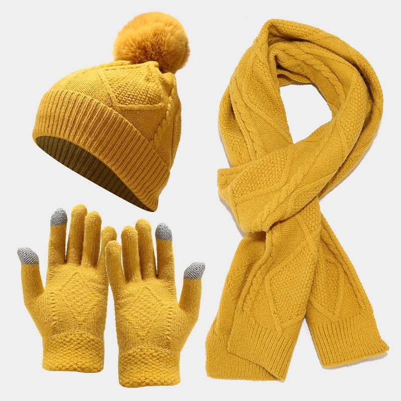 Winter Knit Thick Warm Scarf Hat Gloves Set