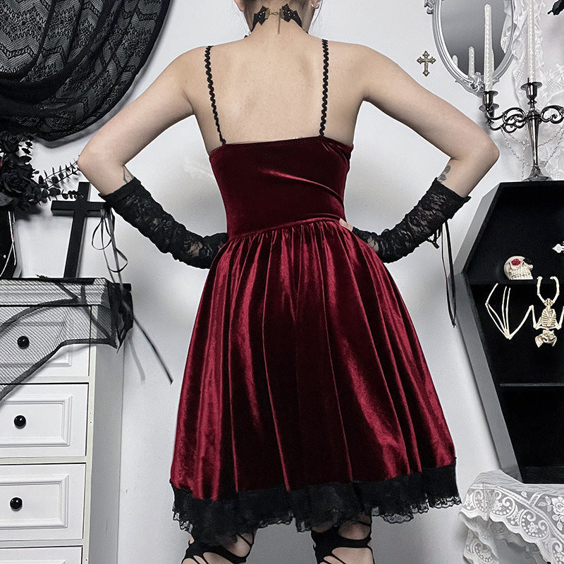 Dark Velvet Lace-Up Bodycon Dress with V Neck