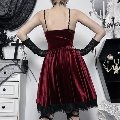 Dark Velvet Lace-Up Bodycon Dress with V Neck