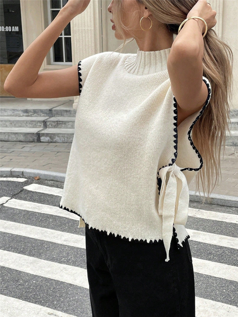 Simple Sleeveless Bow Tie Side Knit Sweater Vest