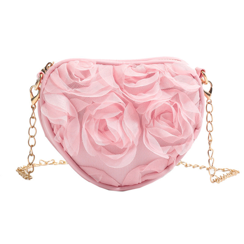 Trendy Heart-Shaped Lace Flower Crossbody Bag