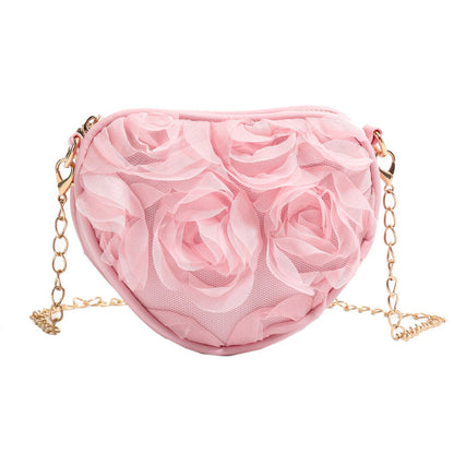 Trendy Heart-Shaped Lace Flower Crossbody Bag