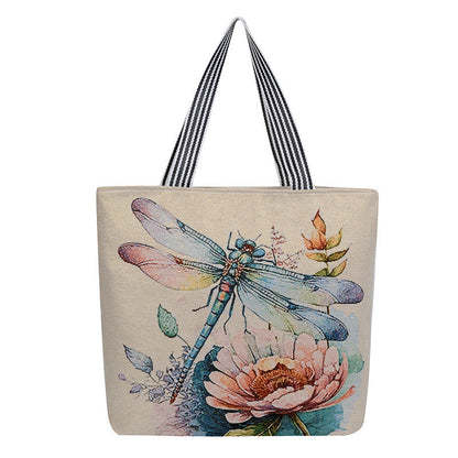 Embroidered Canvas Tote Bag with Floral Patterns