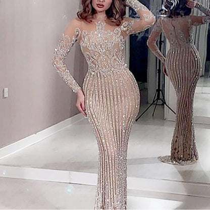 Elegant Gold Sequin Maxi Dress For Evening Wear