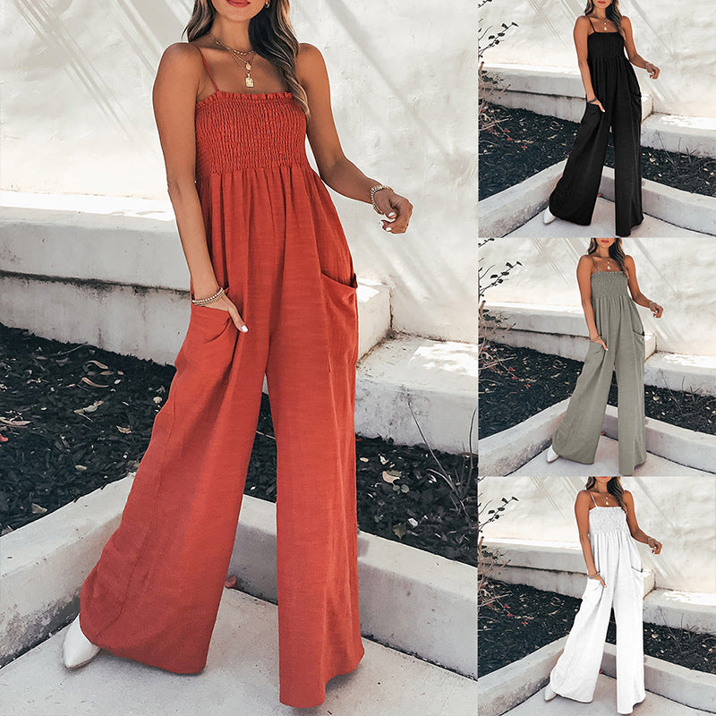 Trendy Solid Color Slim Fit Jumpsuit with Pockets