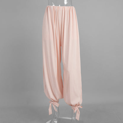 Wide-Leg Lantern Pants for Women with Tie Waist Casual Style