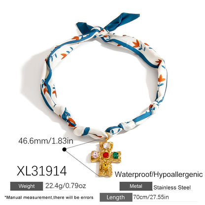 Stainless Steel Scarf Necklace with Fruit and Animal Pendants