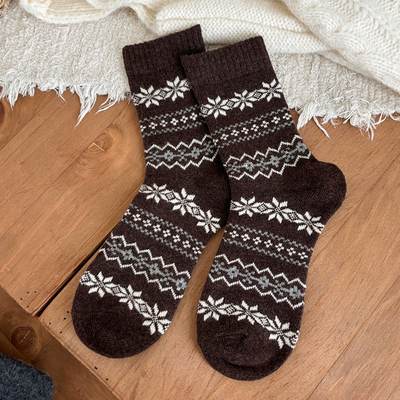 Vintage Snowflake Print Thicken Warm Crew Socks