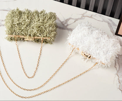 Fringed Evening Bag Stylish Faux Fur Clutch for Parties