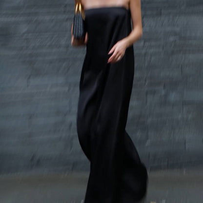 Off-The-Shoulder Backless Satin Maxi Dress