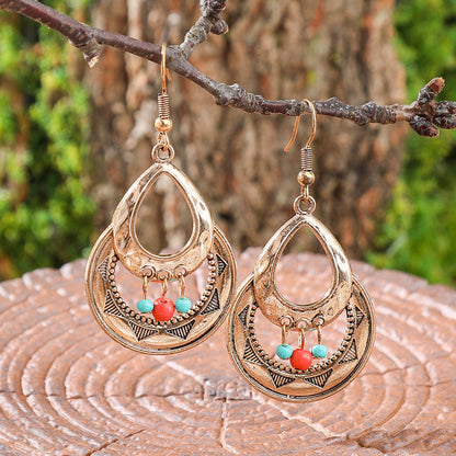 Long Dangle Rose Leaf Earrings Alloy with Beads