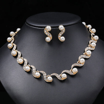 Pearl Necklace and Earring Jewelry Set for Women - Luxurious Alloy Design