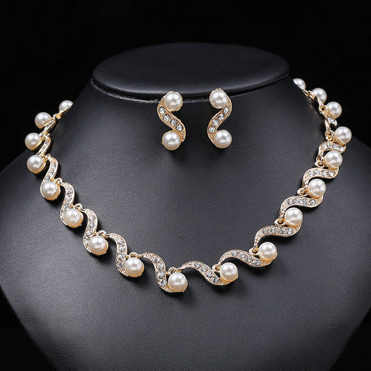 Pearl Necklace and Earring Jewelry Set for Women - Luxurious Alloy Design