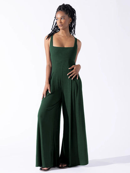 High-Waisted Wide-Leg Jumpsuit Casual Commuter Pants