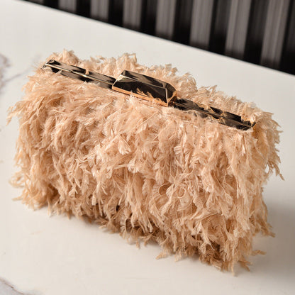 Fringed Evening Bag Stylish Faux Fur Clutch for Parties
