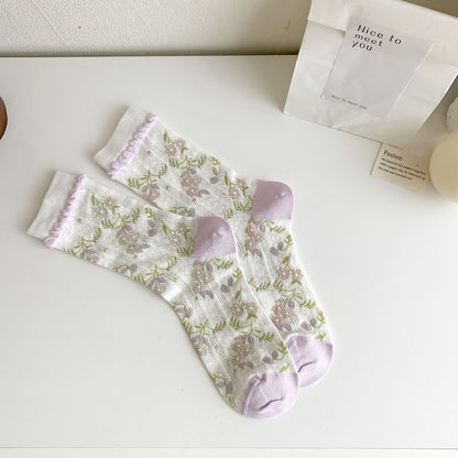 Rufia - Purple Butterfly Floral Sheer Socks