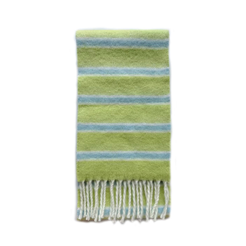 Color Block Striped Scarf with Fringes Stylish Warm Scarf