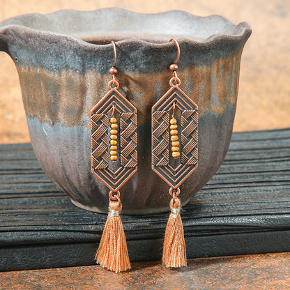 Retro Geometric Tassel Earrings Vintage Style for Women