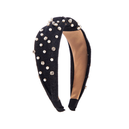 Fashion Pearl Rhinestone Headband Stylish Wide Hair Accessory