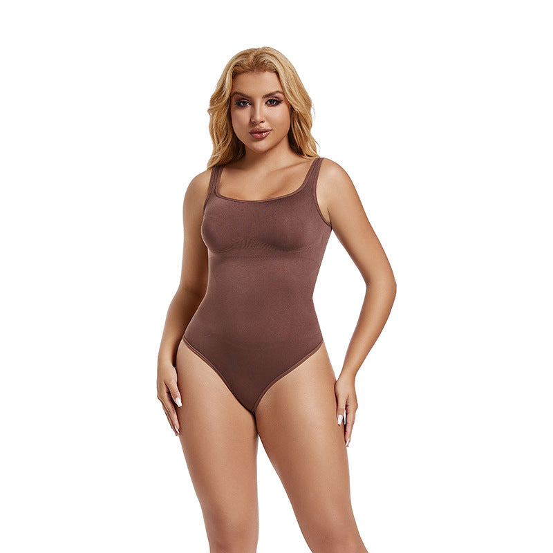 Waist-Defined Backless Bodysuit With Square Neck