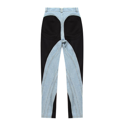 High-Waisted Slim Fit Denim Jeans Color-Block Street Style