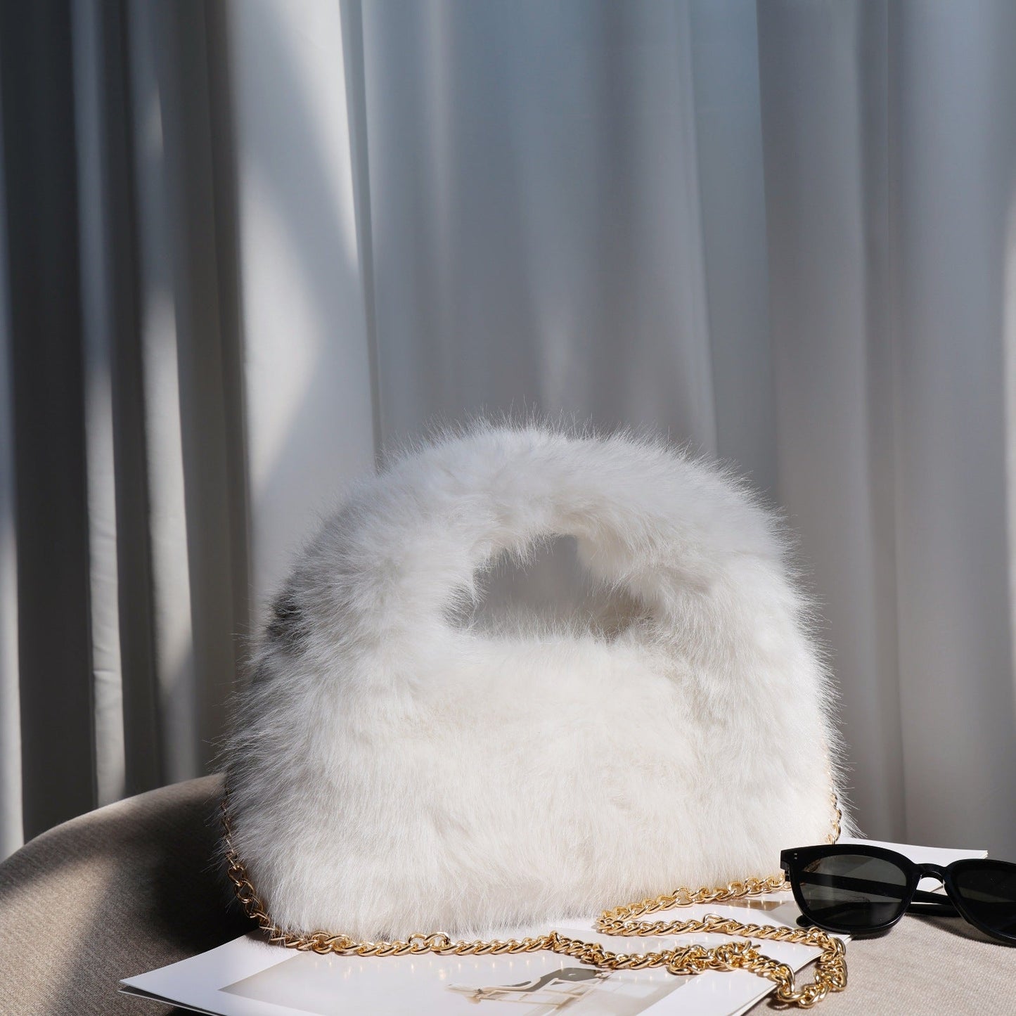 Solid Color Soft Fluffy Fur Tote Handbag