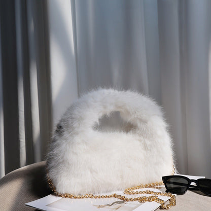 Solid Color Soft Fluffy Fur Tote Handbag