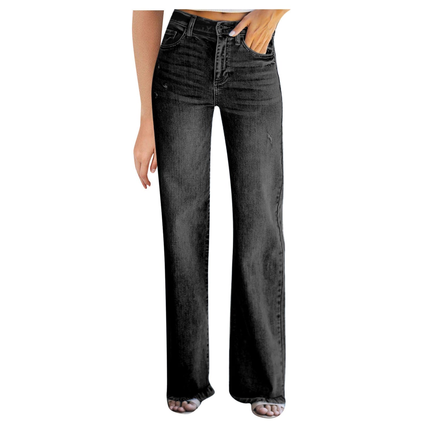 Distressed Denim Pants High Waist Jeans