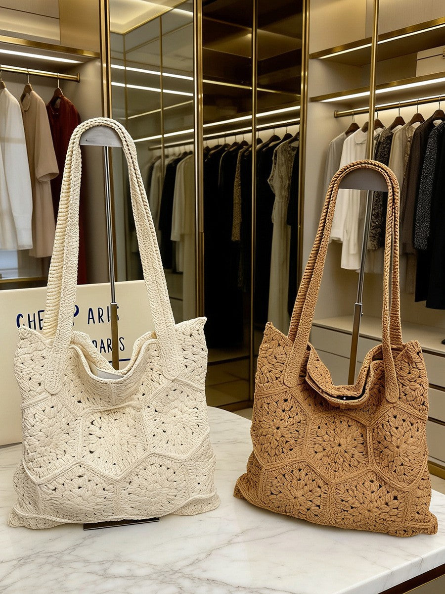 Women's Fashionable Crocheted Shoulder Bag Stylish Vacation Tote
