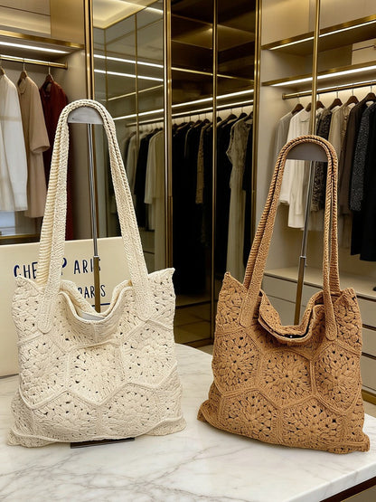 Women's Fashionable Crocheted Shoulder Bag Stylish Vacation Tote