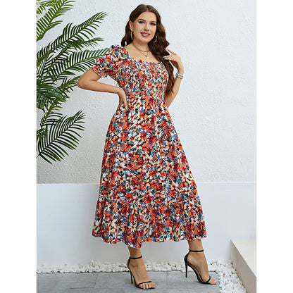 Summer Floral Off-Shoulder Waist-Defining Maxi Dress