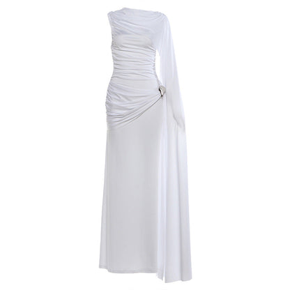 Slim Fit Solid Color Maxi Dress With Ruffled Details