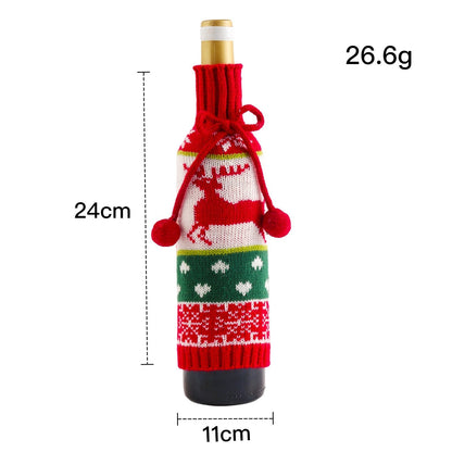 Fur Ball Bow Wine Bottle Set Elk Elder Snowman Knitted Wine Set Decoration Gift Decoration