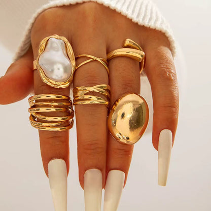 Geometric Hollow Statement Ring Set Stylish Mixed Metal Rings