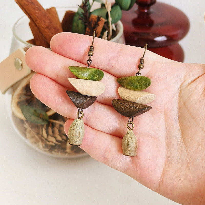 Geometric Vintage Wood Drop Earrings Bohemian Style