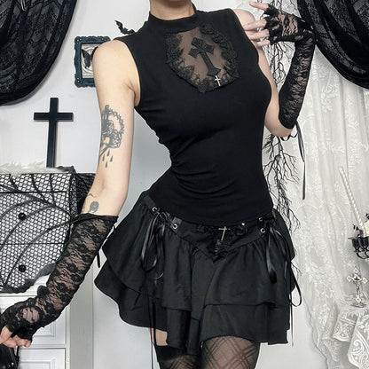 Gothic Cross Tank Top Sheer Fitted Tank