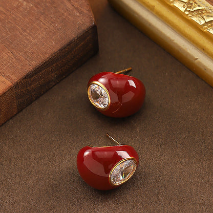 Fashionable Zirkon Stone Enamel Drip Glaze Red Water Drop Earrings