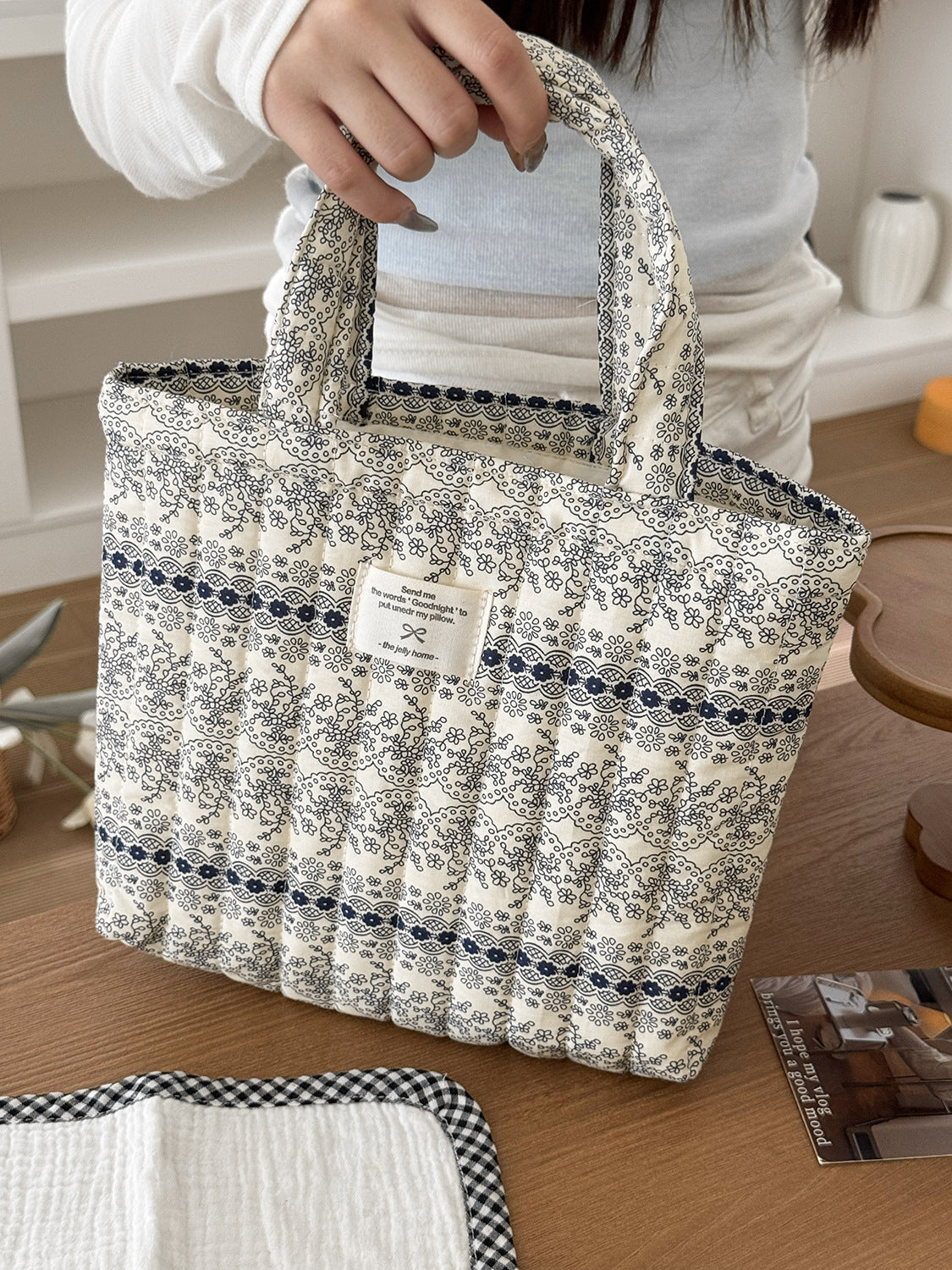 French Floral Handbag Vintage Soft Cotton Bag Casual Tote