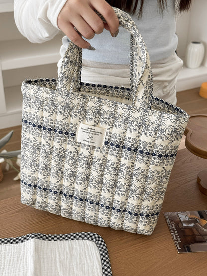 French Floral Handbag Vintage Soft Cotton Bag Casual Tote