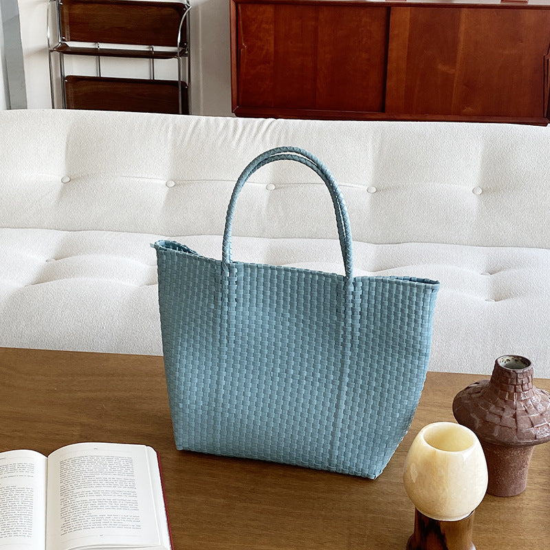Summer Straw Tote Bag Handmade PVC Beach Shoulder Bag