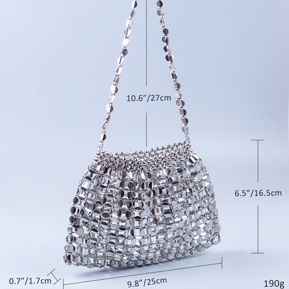 Beaded Woven Shoulder Tote Bag